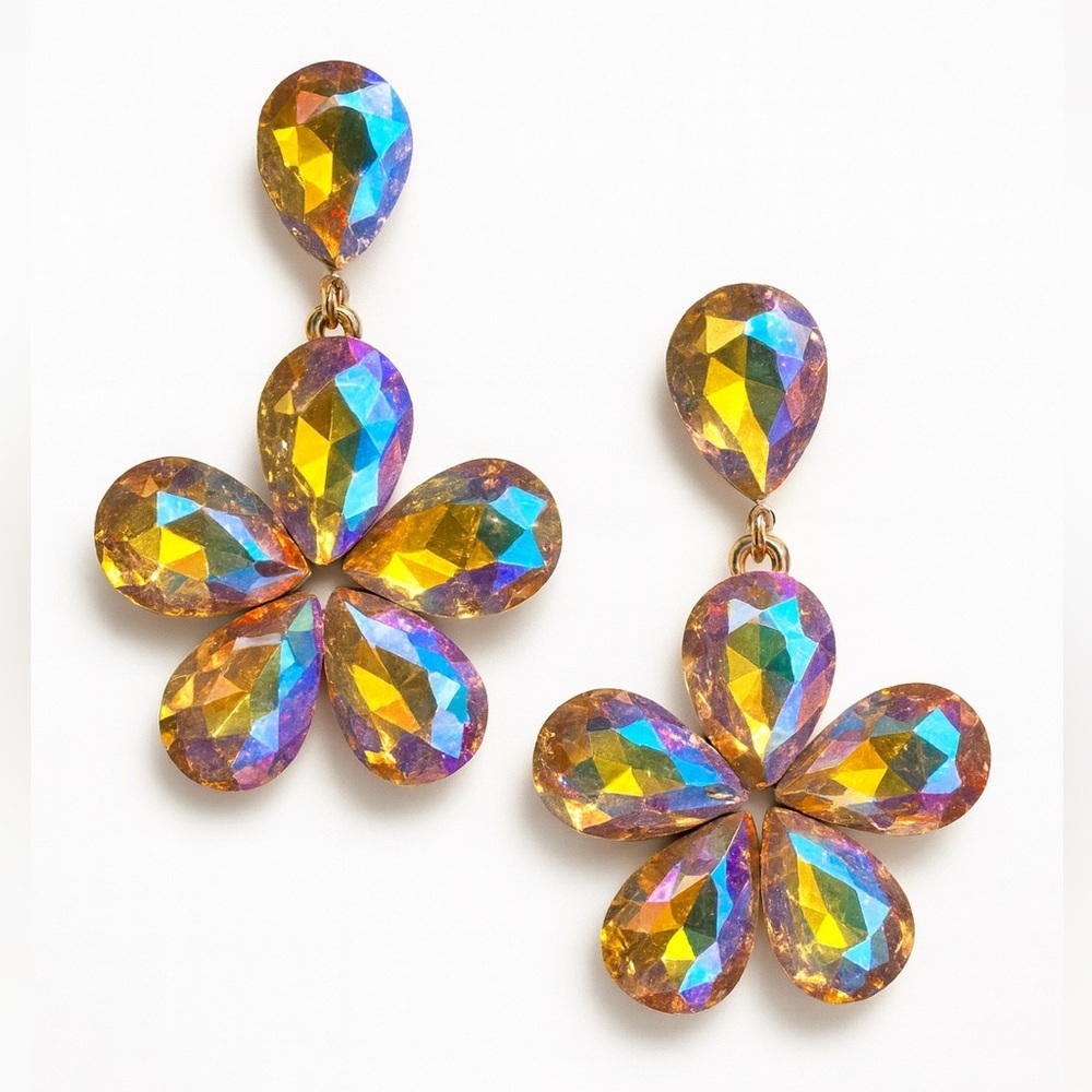 ⚜️ Multicolor Crystal Flower Earrings